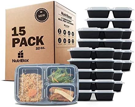 Nutribox [15 пакет] 32oz 3 оддел за оброк за подготовки со капаци - Bento Box - Трајни пластични контејнери за складирање на храна што може