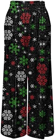 ЗДДО Божиќни жени широки панталони за нозе Божиќни графички печатени високи половини лабави јога панталони обични панталони со големи џебови