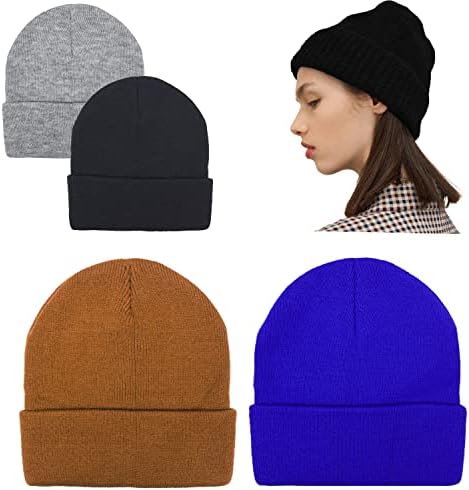 Jolbndcv 4 пакет Унисекс Бејни капи плети череп капа за топло порибување капачиња шарени зимски манжетни за мажи за мажи жени
