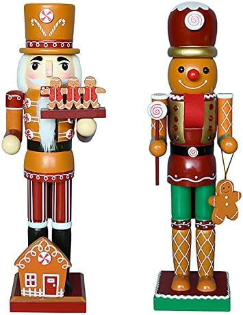 Аулуда 15 Божиќни декоративни оревици, 2 мажи од леб од ѓумбир, рачно изработени дрвени куклички фигури, колекционерски празнични
