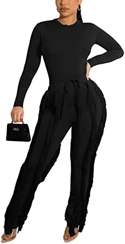 Annystore две парчиња облека за жени без ракави со долги ракави врвови раб тасели со долги панталони поставува забавни спомби