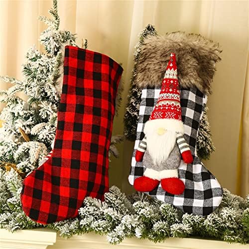 ODP2GX Божиќни големи чорапи карирани со кадифен манжетни за декор за порибување торба за подароци