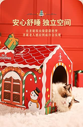 Дедо Мраз Куќа Брановидна отпорност На абење на Гребење На Ѓубрето за мачки во Новогодишните Божиќни Играчки за преклопување мачки