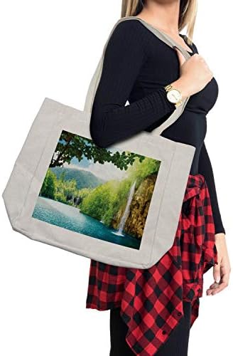 Торба за купување на водопади Амбесон, пејзаж на хрватско езеро во шума со планински поглед, позадина на уметноста, еколошка торба