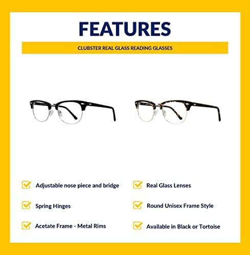 Наспроти Очилата За Читање Вистинско Стакло Со Проѕирни Вистински Стаклени Леќи Во Пластична Рамка Од Клубстер