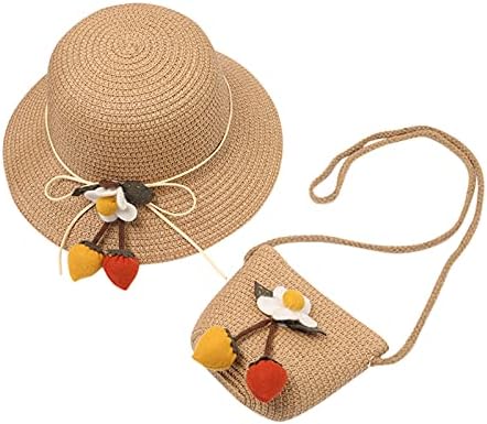Плажа капа деца торба слама капа овошје девојки сонцето деца + цветна сонце од слама деца капа бебе корпа капа