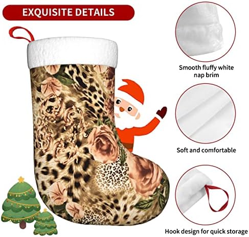 Аугенски Божиќни чорапи 3Д шарени леопард цвет двострано камин што виси чорапи