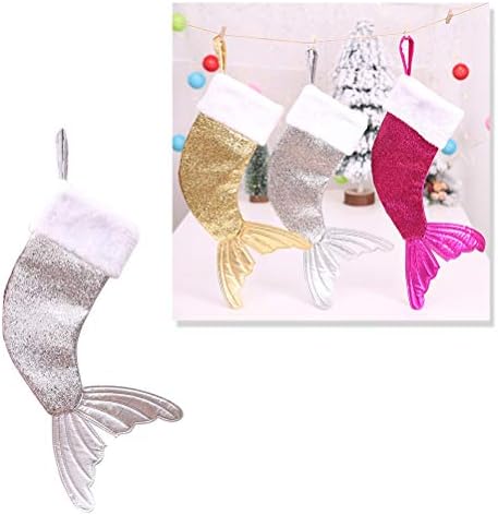 Абаодам Божиќни чорапи риба опашка форма подароци торба Божиќ чорап дрво камин wallидна врата виси украси за бонбони торби