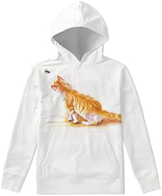 Kuiliupet дуксери девојки унисекс дуксери за деца мачки печати џемпер пуловер со мода од џеб момчиња мода