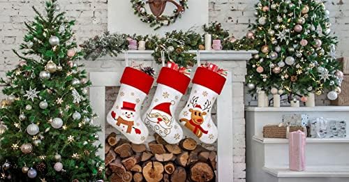 Caraknots Божиќни чорапи 3 пакувања црвени и бели Божиќни чорапи за семејни деца Дедо Мраз Снежаман Елк Карактер Големи чорапи Божиќни украси