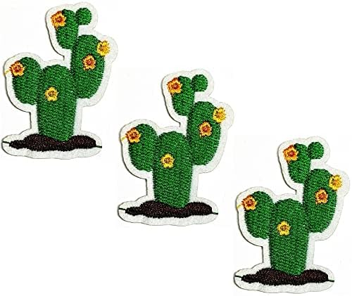 HHO Patch Set 3 парчиња. Убава кактус лепенка кактус пустински цвет фабрика југозападен цртан филм деца извезено железо на шиење на закрпи