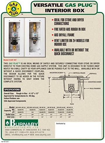 Burnaby Preationing Ltd VGP-G0101-Int-2-38-LQD Внатрешен разноврсен гас приклучок, 3/8 “