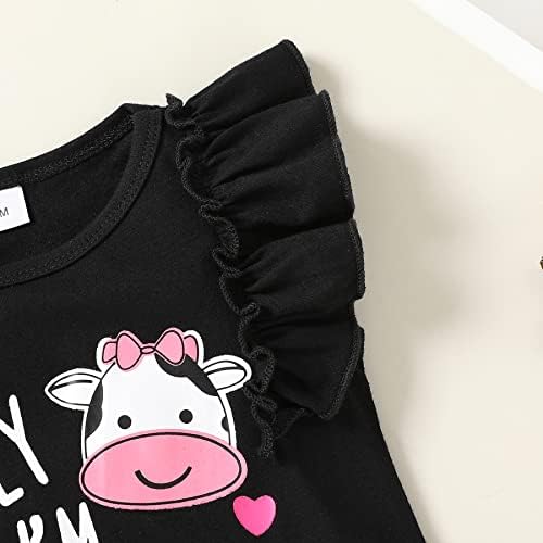 Помладо дрво новородено девојче облека за облека со крава крави роперни шорцеви панталони со сет на летни облеки на глава