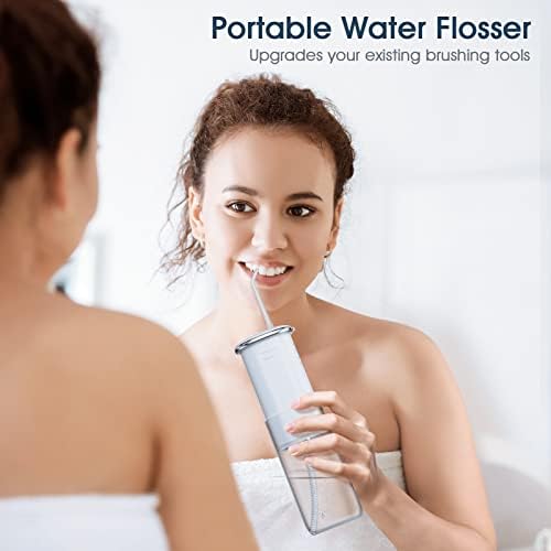 Безжична вода Flosser - мини преносен орален наводнувач за полнење на заби за заби, заби за заби, чистач на заби, со 4 совети
