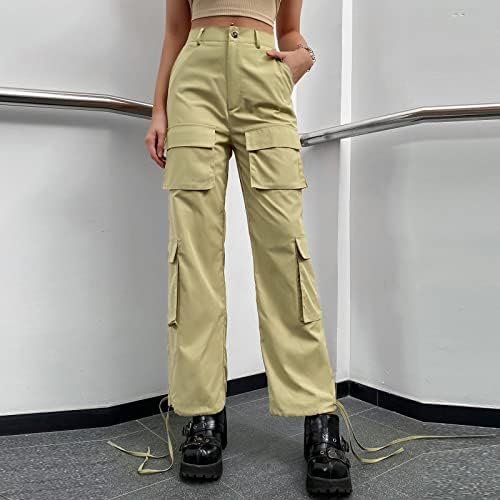 Широки панталони за карго за нозе за жени кои се обидоа да тренираат карго јога панталони со џебови лето цврста боја трендовски буги панталони