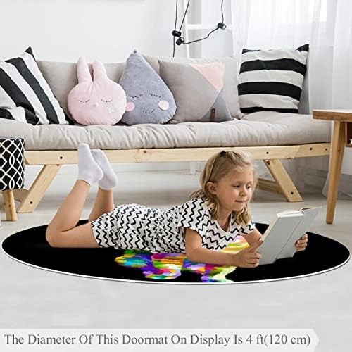 Llnsupply Голема големина 5 ft круг деца играат област за килим разнобојни мачки печатење расадник за килим, нелизат деца тепих плејматско дете