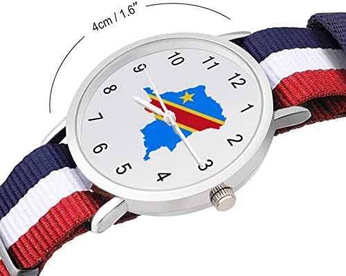 Конго Знаме Мапа Мека Ткаена Лента Часовник Легура Часовник Со Најлон Ремен Роденденски Подароци За Мажи Жени