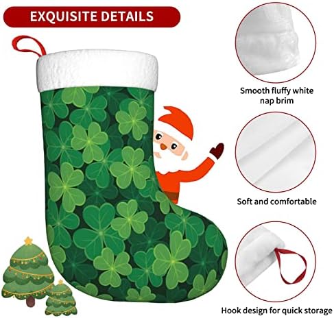 Аугенски Божиќни чорапи Детелина зелена лисја двострана камин што виси чорапи