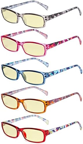 Очила 5 Пакет Компјутерски Очила Дигитална Превенција На Напрегање На Очите Сино Светло Филтер Очила За Читање Жолто Затемнети +1.00