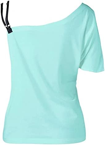 Жени од врвовите на рамото кратки ракави печати печатење со маички блузи трендовски лабава вклопена маица туника