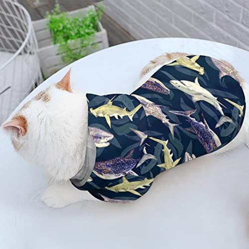 Ајкула и китови кучиња качулка пулвер џемпер мека облека за домашно милениче со качулки за џемпер за кучиња мачка