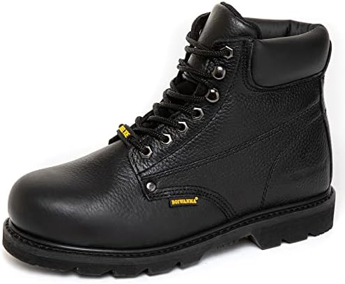 Безбедносни чизми за Boiwanma за мажи, чизми за работа со челични пети, 6 кожни градежни индустриски чизми, не лизгачки гумени електрични