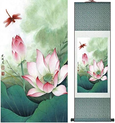 БАБЕСА Кинески уметнички wallидни свитоци, виси wallидови, декоративни слики, стил на лотос цвеќиња од вода лилјани од миење,