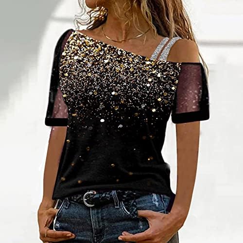 Бранч блузи за тинејџерка кратка чиста ракав од градиентот графички опуштено вклопување мрежи крпеница на врвни маици жени