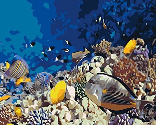 Боја по комплети за броеви за деца возрасни почетници морски животни риба DIY акрилно масло сликарство на платно 40x50см подароци за