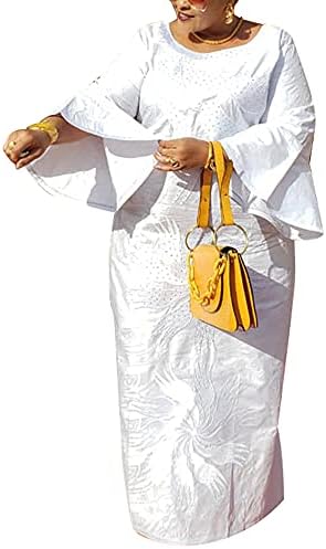 Везење на облека за западната африканска облека бела кошула Дашики Базин Риче Топ и Панталони Облека за маж макси фустан за жена