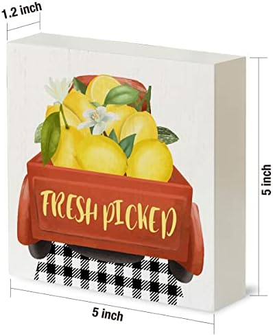 Земја лимон дрвена кутија знак рустикален свежо избран камион и дрвена кутија со лимон, декоративен летен знак блок плакета