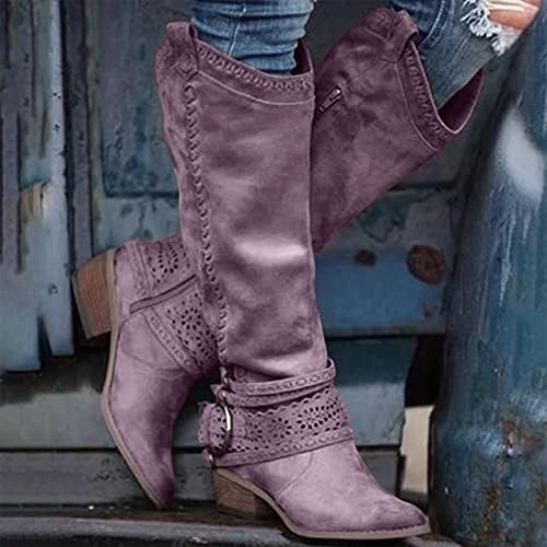 Cowboy чизми за жени топло, женски сончогледи везени западни каубојски чизми средно чизми за теле -пети чизми 02