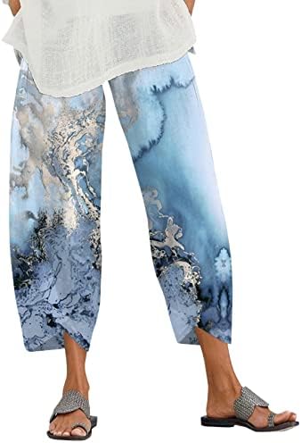 Широки панталони со палацо во Гуфесф, женски летни исечени памучни постелнини Каприс панталони, буги харем панталони со џебови