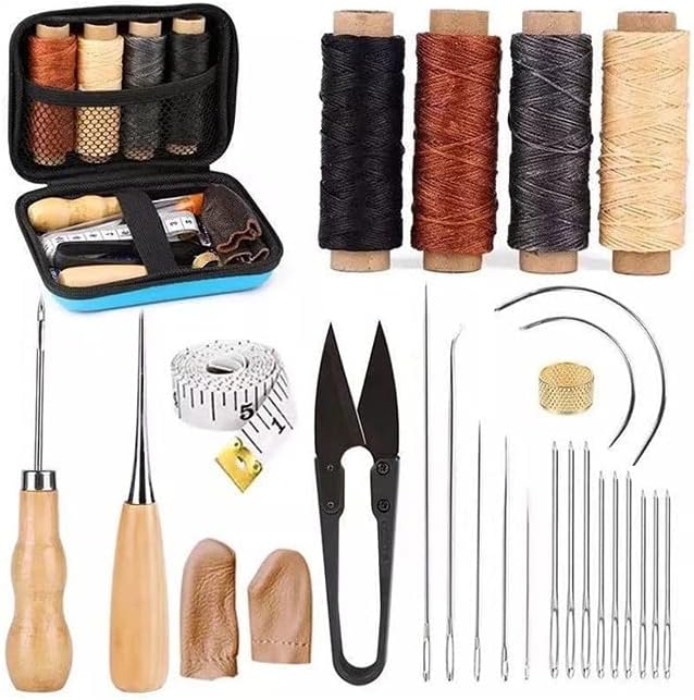 28 парчиња професионални кожни занаетчиски алатки комплети за шиење на рака за шиење на шалчиња за резба на работа Сет на седмици Сет на