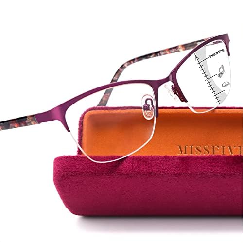 Missfive Premium Прогресивни Мултифокусни Метални Компјутерски Очила За Читање За Жени, Без Линија Мултифокални Читатели Со Пролетна