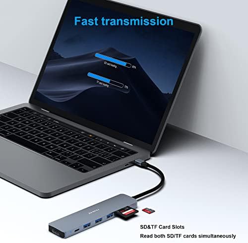 Benfei USB C Hub, 4K HDMI, SD и Micro SD картички читач, 3 USB 3.0, USB Type-C за испорака на електрична енергија, компатибилен со MacBook Pro