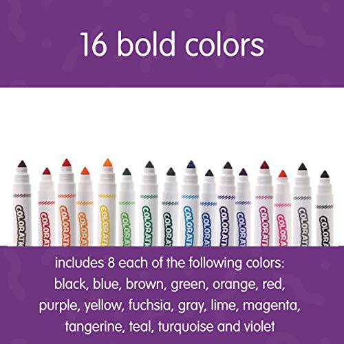 Чајни маркери на бои, 16 бои, конусен врв, боење, хартија, деца, постери, цртање, смели бои, дом, училница, училишни материјали, уметнички