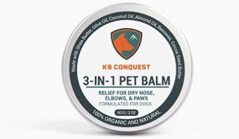K9 Conquest Balm Balm - Природна муцка за кучиња - Balm Balm е лижено безбедно и идеално за сува, испукана, испукана кожа - шепа путер