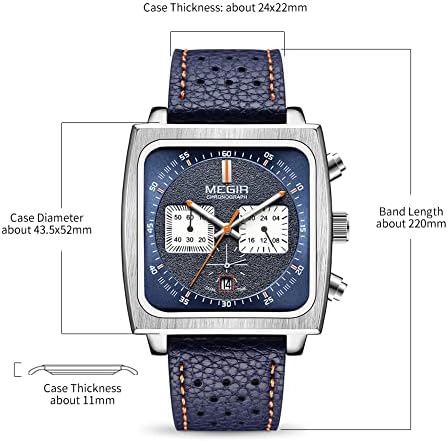 Мегир Машка правоаголник деловна работа Аналоген кварц хронограф Сјајниот спортски зглоб часовник со кожен каиш ML2182G