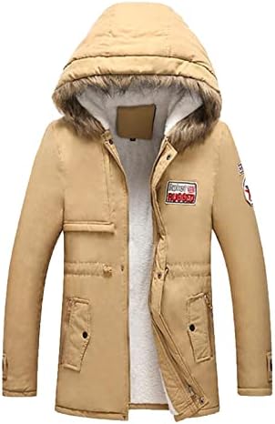 Земуб качулка палто за мажи плус големина зимска топла обична густа кадинена обвивка од крзно јака со средна должина памучна
