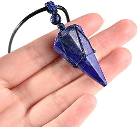 Ѓердан од пезоенти Лапс Лазули сина кварц кристална кристална нишало за лекување на лекување на ѓердан, прилагодлив на кабелот за ѓердан,
