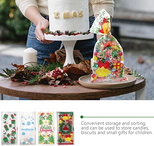Хемотон 200 парчиња Божиќни Целофански Кеси Јасни Пластични Кеси За Бонбони Торби За Празнични Колачиња Самолепливи Торби За Виолончело