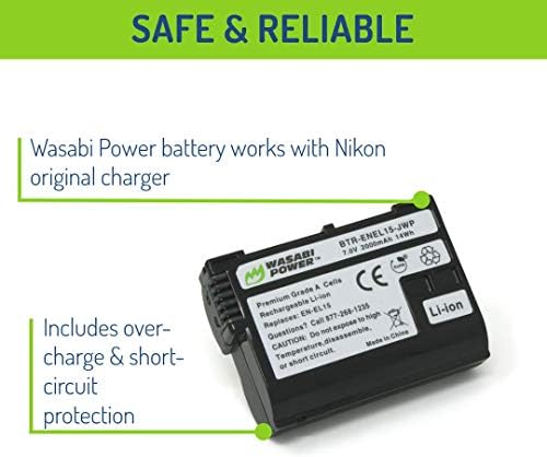 Батеријата Wasabi Power за Nikon EN-EL15, EN-EL15A, EN-EL15B, EN-EL15C & D500, D600, D610, D750, D780, D800, D800E, D810, D810A, D850, D7000,