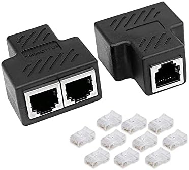Етернет Сплитер & RJ45 завршува, Етернет Сплитер 1 до 2 за RJ45 CAT5/CAT5E/CAT6/CAT7 CABLE -2 пакет, сплитер на кабел Hehuangtech Ethernet.