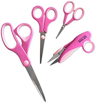 Сет за ножици за меки занаетчиски ножици за меки занаетчии од 4 - розово - вез, занает, фино врв и конец за конец
