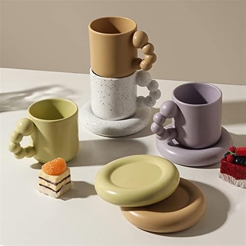 Чаши за керамички кафе со високи кафе со амабесб со табела за дома, рачно изработена уметничка чај чаша садска фиока персонализирани