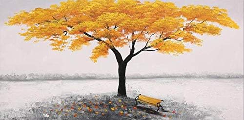 Рачно обоено масло сликарство на платно, апстрактни жолти дрвја слики постер масло сликање рачно сликани слики оригинално масло сликарство