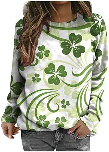 Маици за в Valentубезни маици за жени Гном графики Pullover Love Heart Heart Print Crew вратот естетски туники