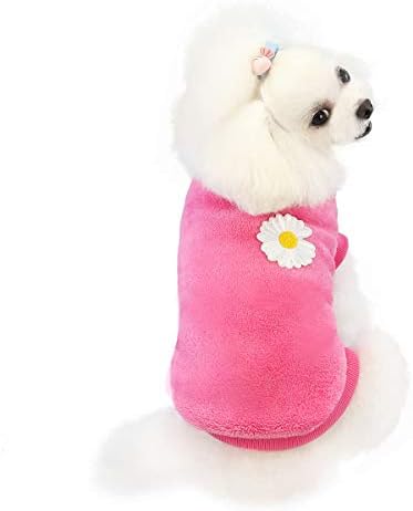 Кучиња џемпер кучиња облека руно кучиња волнена џемпер зимска топла пот кошула цвет пижами руно џемпер за мало кучиња средно куче мачка магента