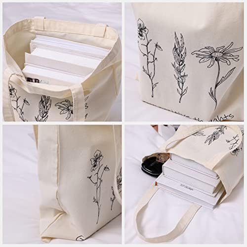4 парчиња цветни платно торба за жени за жени тинејџери минималистички букет симпатични торбички торбички повторно користени бохо цветни торбички цвеќиња гроздоб